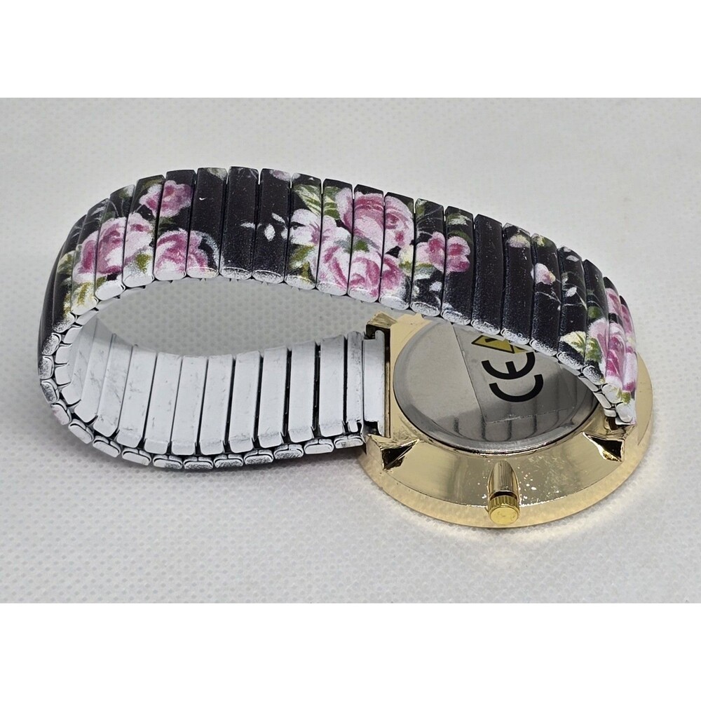 Women's Geneva Platinum Round Gold Tone Metal Floral Stretch Band Watch 13 - Picture 7 of 8